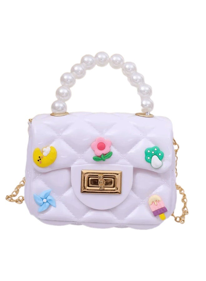 Children's bag with a pearl handle and crossbody chain, decorated with colorful embellishments, measuring 13x9x5 cm, multi-colored - Image 1
